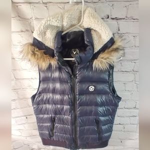American Eagle Womens Down Puffer Furry Hood Vest L